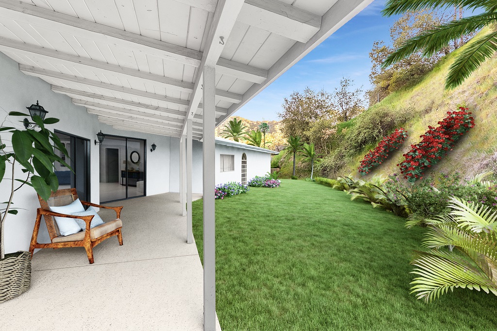 2833 E Chevy Chase Dr Glendale CA Virtual Staging Photo Master Suite Backyard April 2021