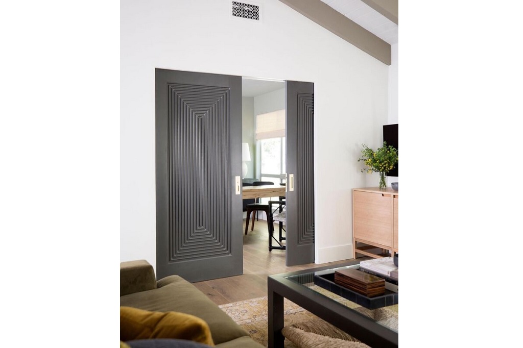 Trustile Gray Art Deco Double Pocket Door Melinda Mandell Interior Design