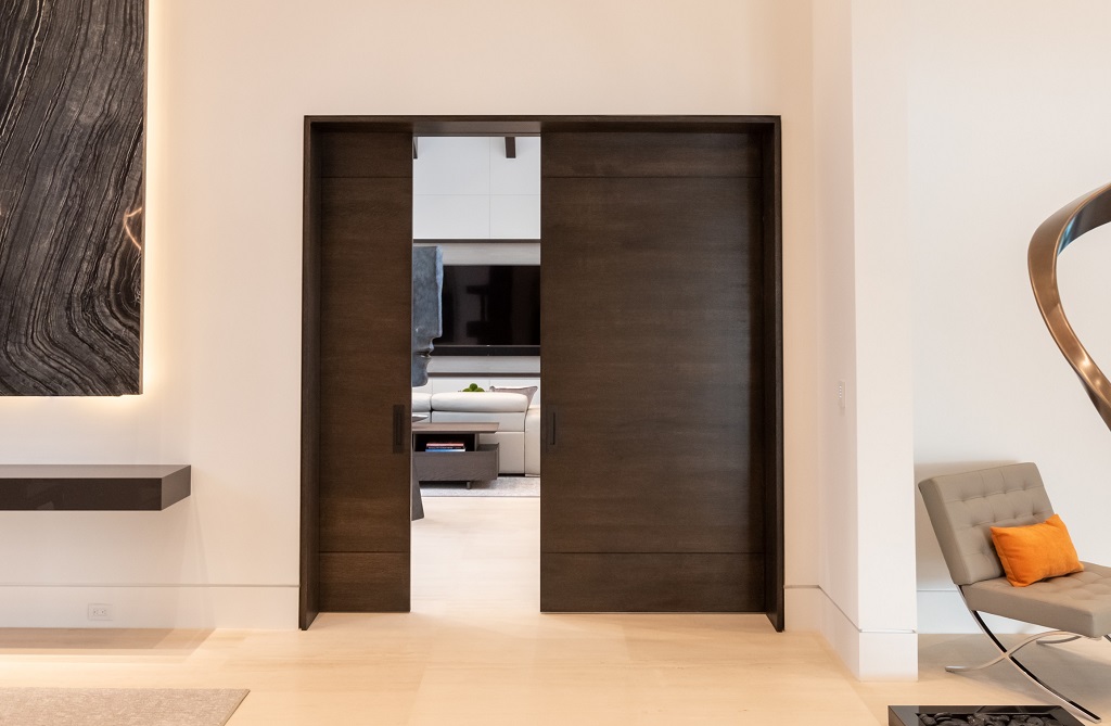 Trustile Gray Brown Modern Double Pocket Door Design