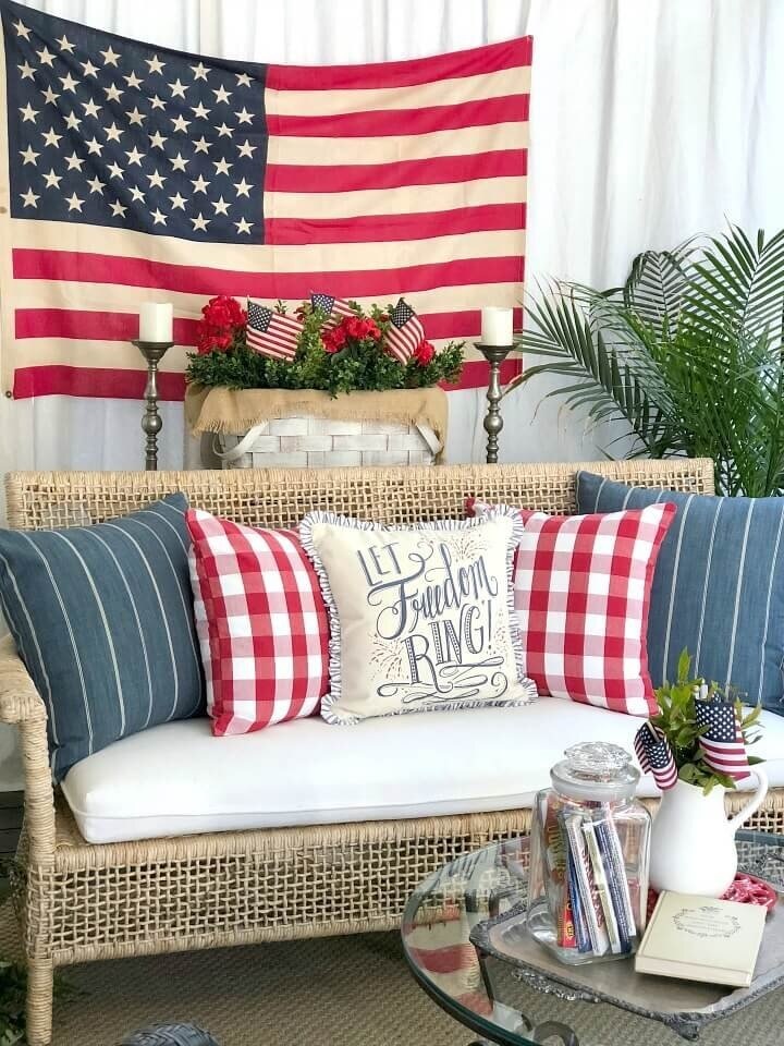 My Soulful Home with Kelly Wilkniss Patriotic Porch Sofa with Pillows