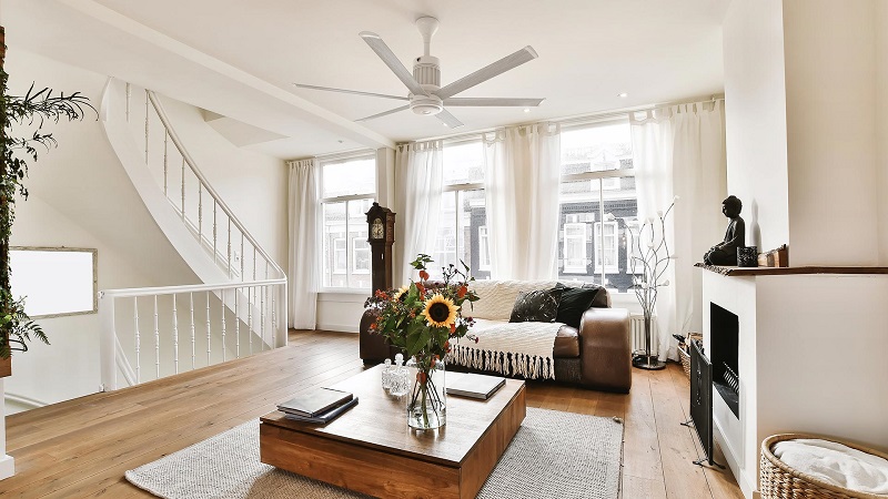 Haiku L Small Energy Efficient Smart Ceiling Fan in White Living Room