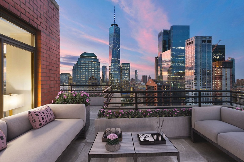 Tantify Virtually Staged Manhattan Terrace with Dusk Skyline