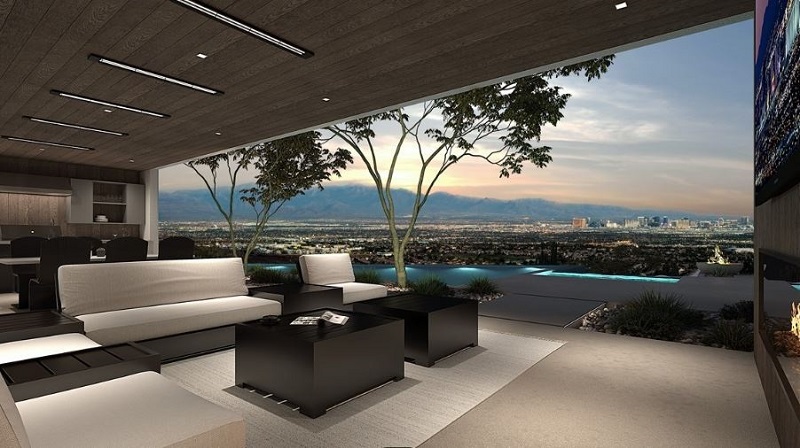 19 Rockstream Dr Henderson, Nevada, The New American Home 2023, Outdoor living area at night