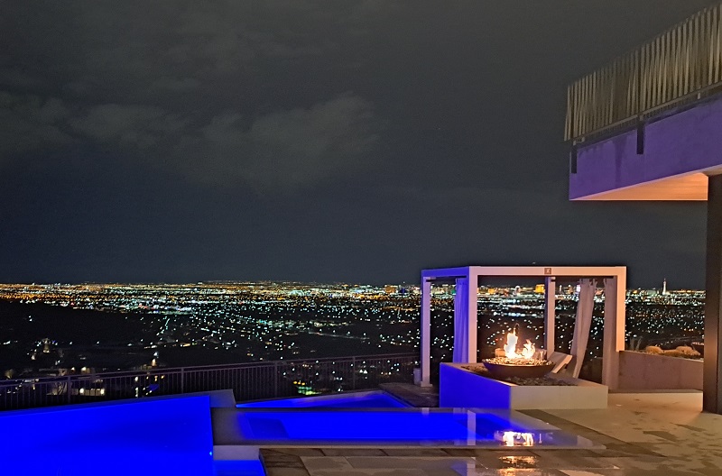 StruXure White Cabana X The New American Home 2023 with view of Las Vegas Strip at night