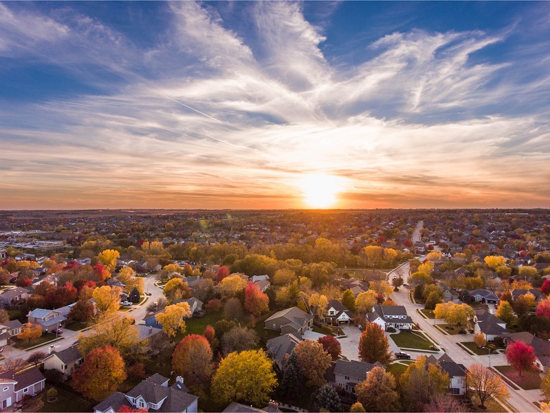 Aerial view of a tony suburban neighborhood