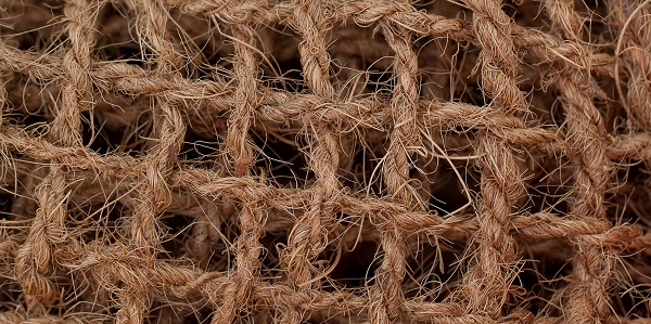 Close up view of jute landscaping netting for soil erosion control