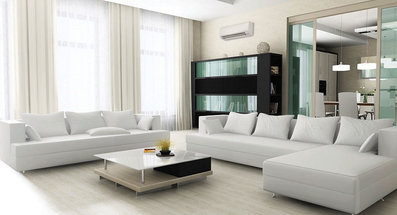 Mitsubishi Ductless Mini Split System installed in a luxury living room