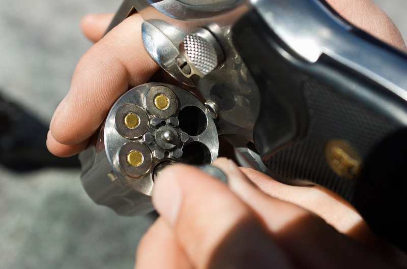Closeup view of loading a revolver