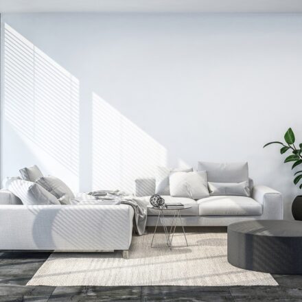 Modern white condominium living room