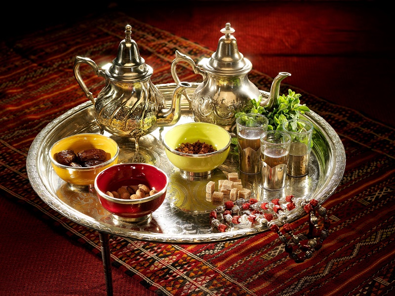 Moroccan mint tea serving on table