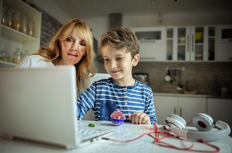 Mother and son using a laptop computer