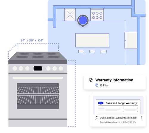 Digs digital binder, digital twin screenshot showing kitchen appliance warrant information