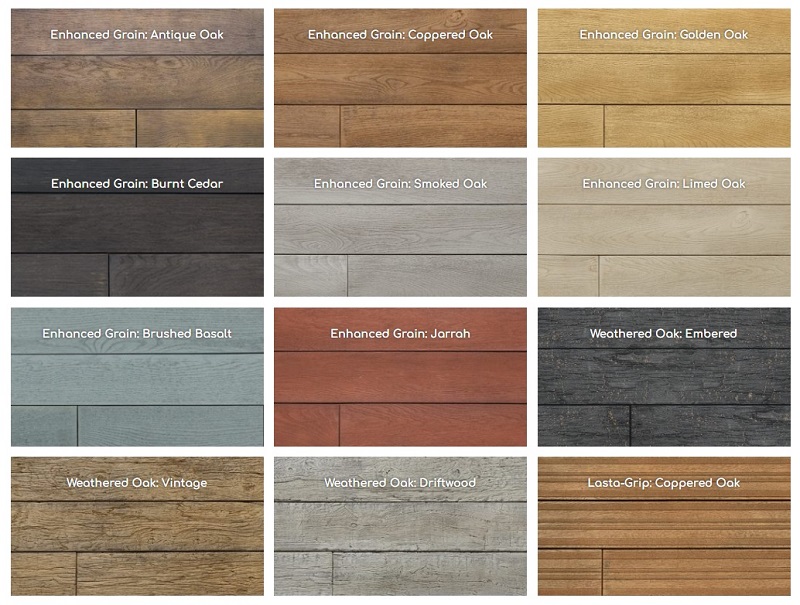 Outlive Millboard sample of decking colors and grain types