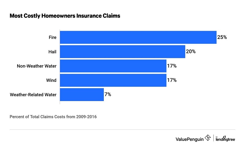 Most costly Homeowners Insurance claims by percentage of total claims costs from ValuePenguin