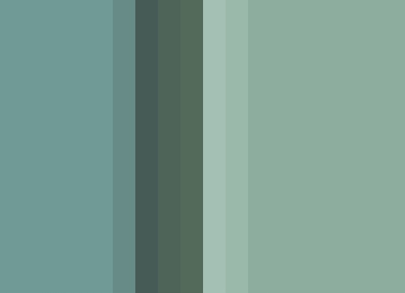 Color psychology palette of striped muted sage green, soft blues, and slate grays