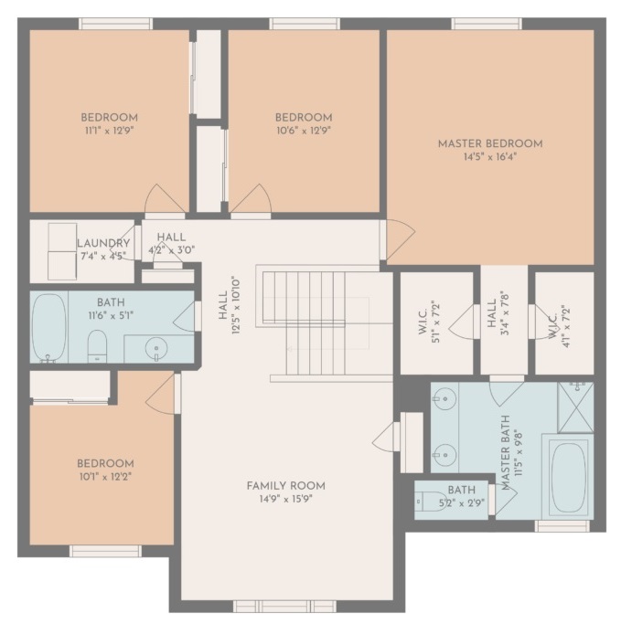 CubiCasa example floorplan with dimensions in earth tones