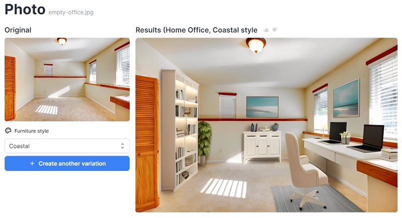 Home office virtually staged with coastal style furniture by Virtual Staging AI