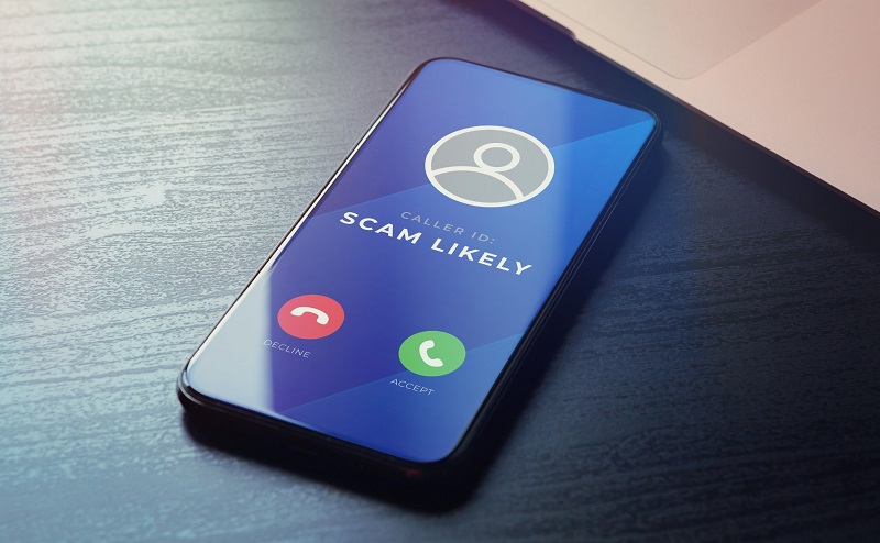 Mobile phone receiving an unsolicited scam call 