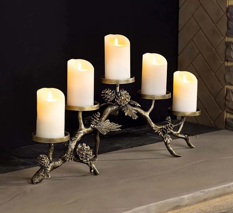Plow & Hearth Pine cone cast aluminum fireplace candelabra