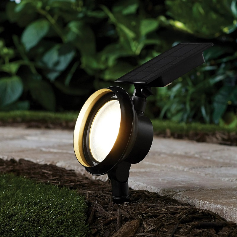 Better Homes & Gardens Solar Powered Black Metal Color Lock LED Spotlight in garden