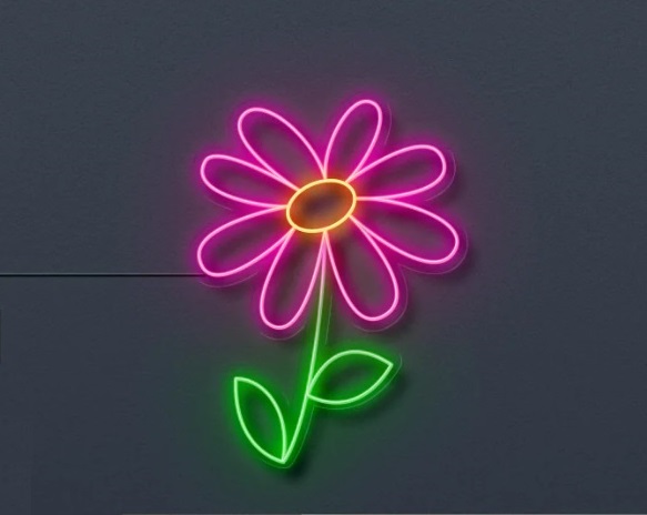 NeonStore.co flower LED neon sign on dark gray wall