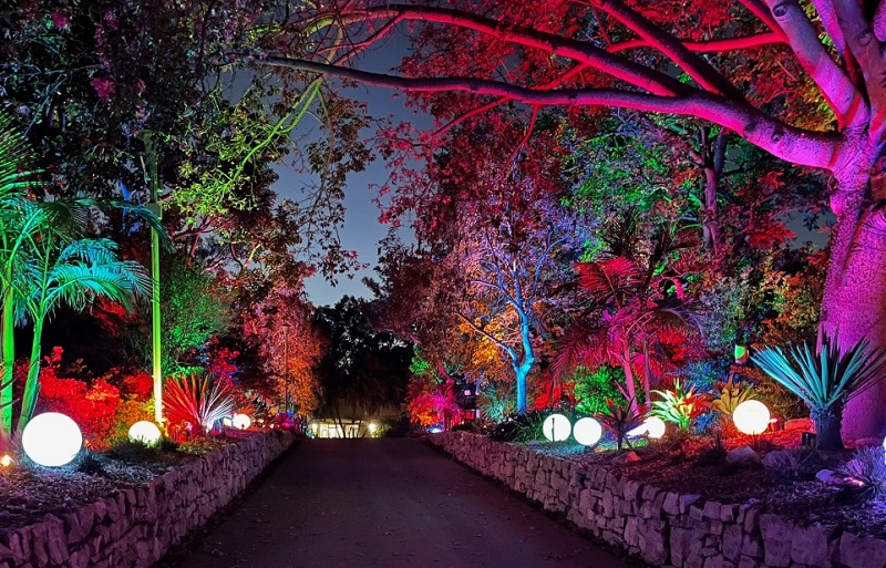 South Coast Botanic Garden Glow walkway at night, Palos Verdes Peninsula, California