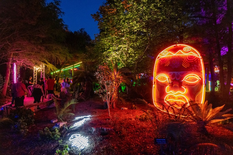 Zilker Surreal Garden 2023 large neon head sculpture CBS News Austin