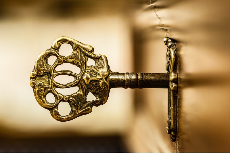 Close up view of key in Victorian home