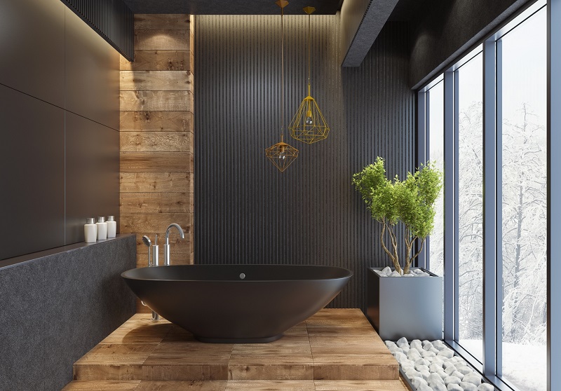 Modern minimalist luxury bathroom dark gray