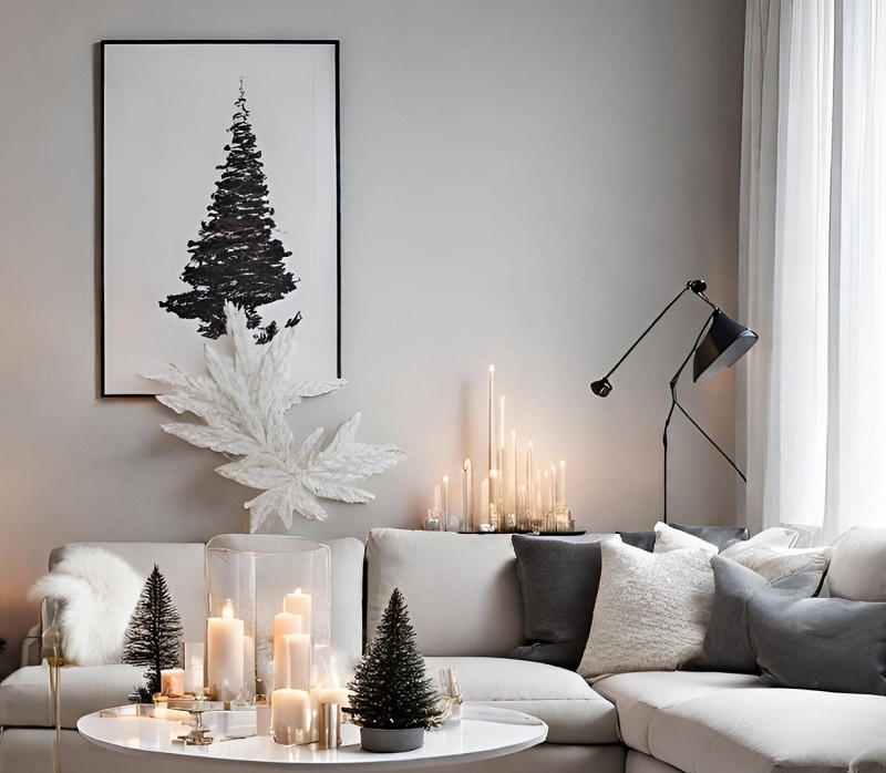 Small living room with Christmas wall art as decoration