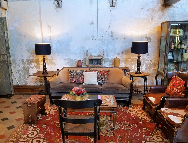 Rustic bohemian living room at Hotel Emma, San Antonio, Texas