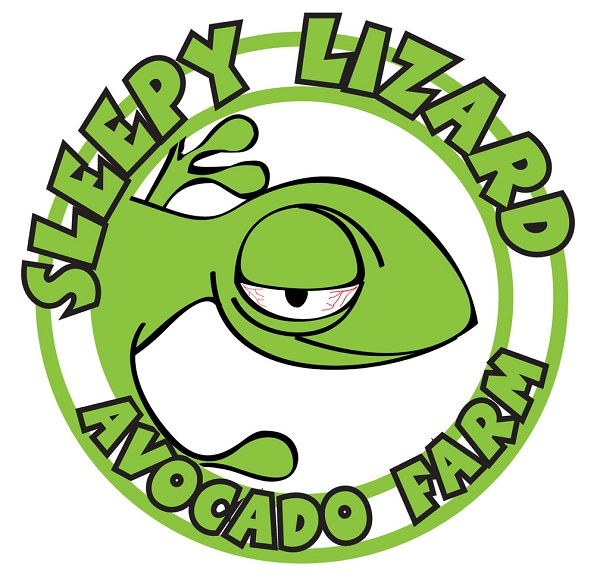 Sleepy Lizard Avocado Farm color circular logo on white background, large
