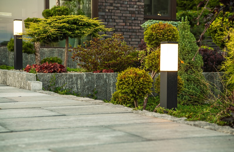 Driveway with landscape lighting