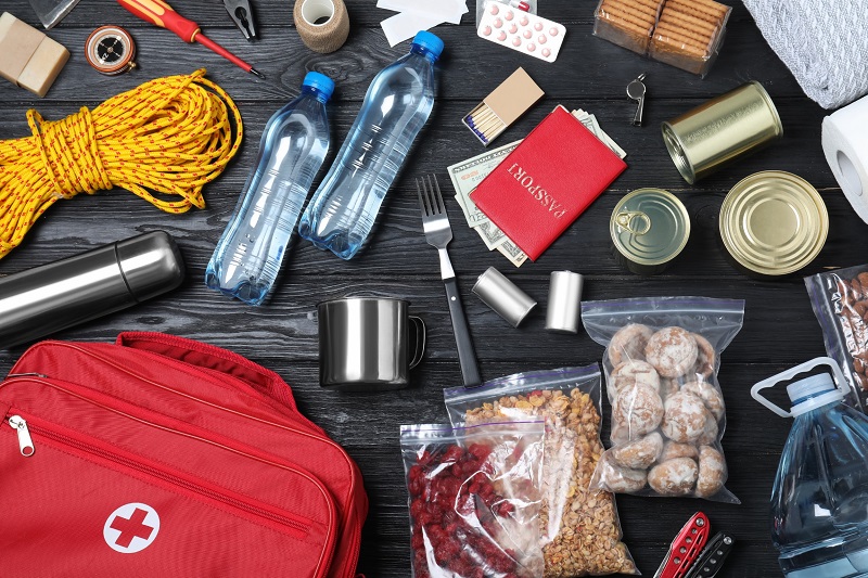 Emergency supplies for an evacuation go-bag