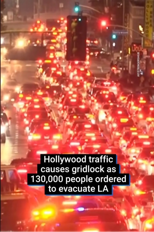 Sunset Fire mandatory evacuation gridlock at night, January 8, 2025 Hollywood