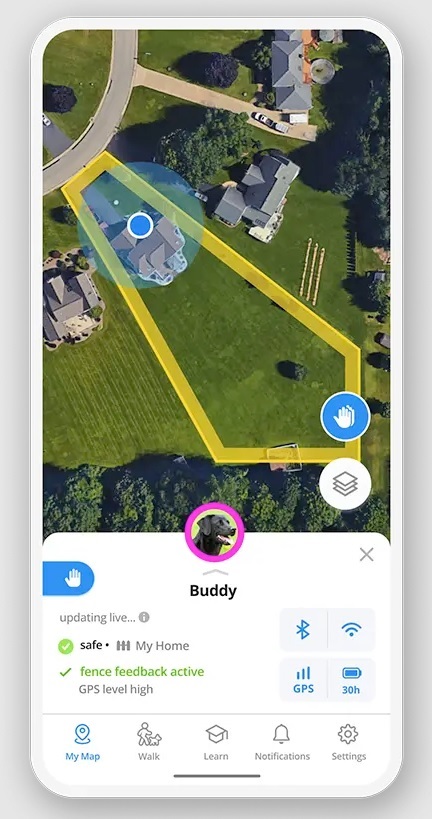 App screenshot of the wireless pet fence by Halo Collars.