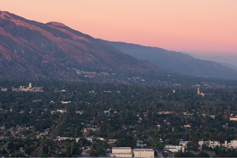 A random evening view of Pasadena and Altadena and the San Gabriel Mountains, taken on August 18, 2019