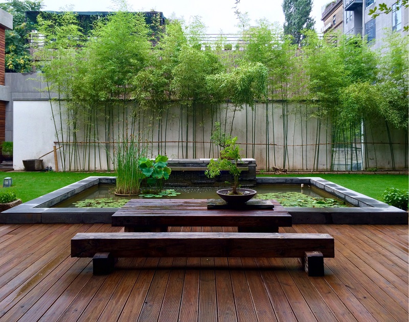 Zen garden common area in rental property