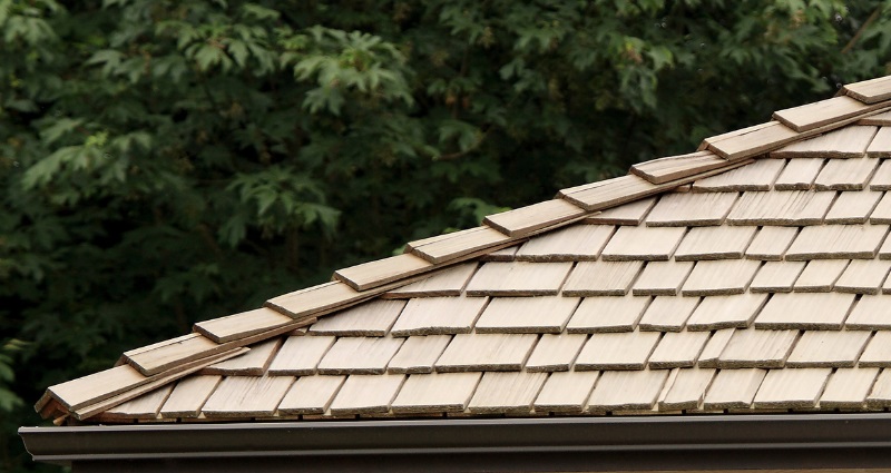 Close up view of new cedar shingles