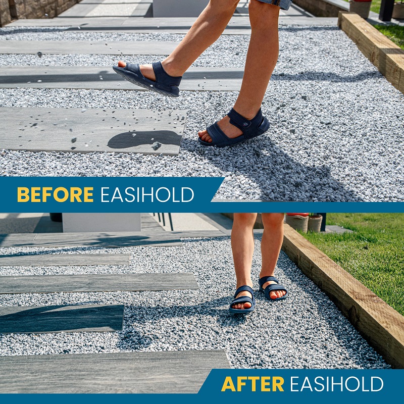 Easihold Mulch and Rock Binder Before and After views