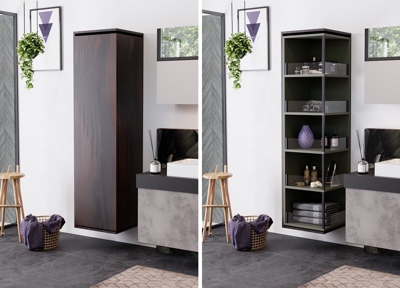 Hettich Open-Closed views of bathroom cabinetry