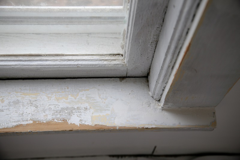 Close up view of old window frame