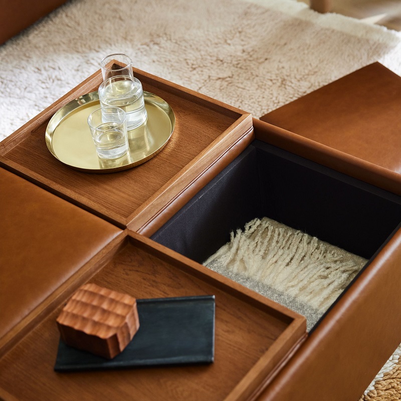 West Elm Bowman leather storage ottoman