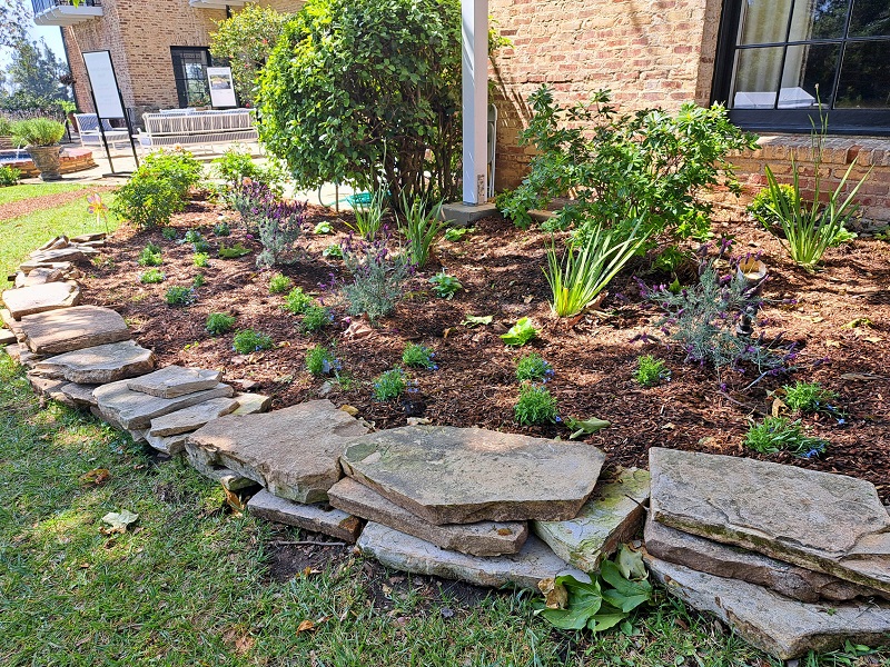 Pasadena Showcase House 2025 Bauer Estate & Gardens: Flat stone garden borders with original stone local materials