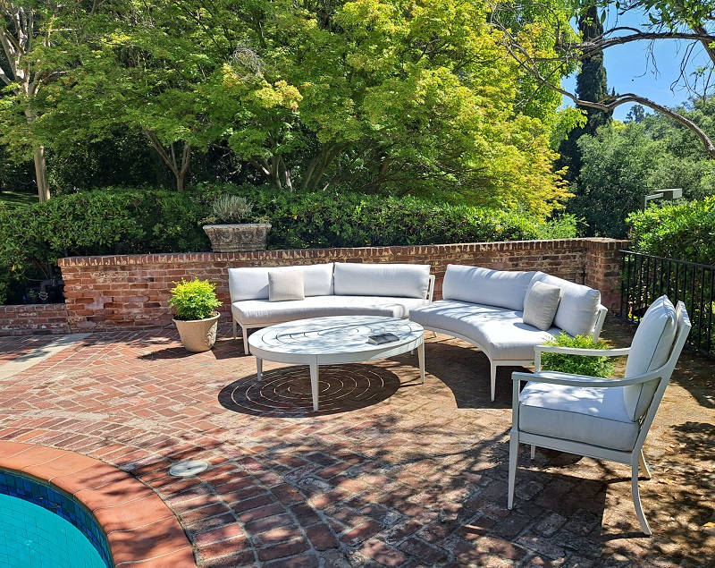 60th Pasadena Showcase House Bauer Estate and Gardens, poolside lounge area