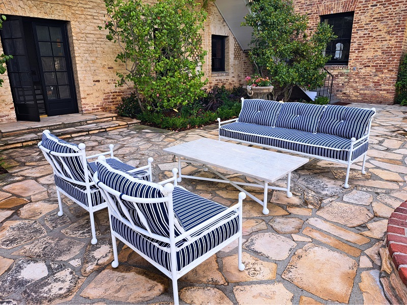 2025 Pasadena Showcase House Bauer Estate & Gardens: The Terrace with outdoor furniture from McKinnon and Harris