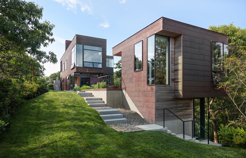 Another view of the Copperdrifts residence that has copper cladding to protect against salty sea air