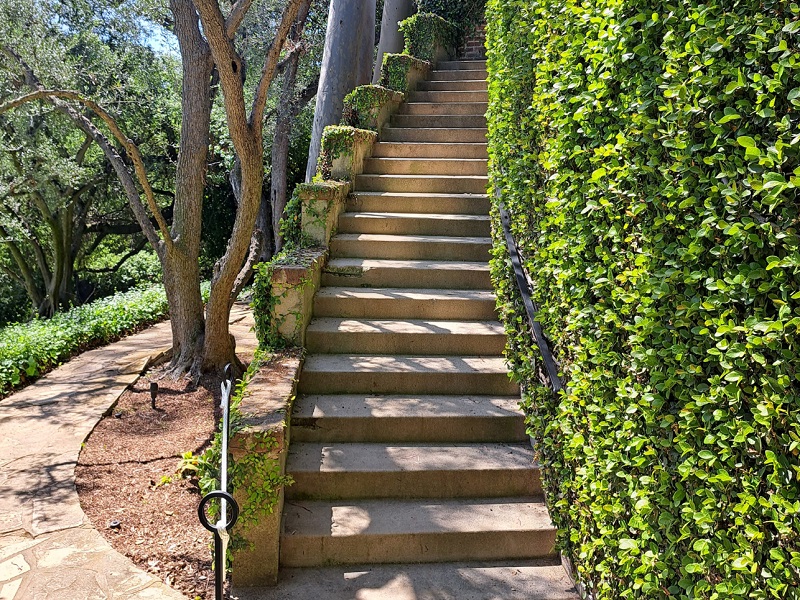 Bauer Estate and Gardens. Winding stairwell that connects the pool area with the Carriage Guest House and Garage
