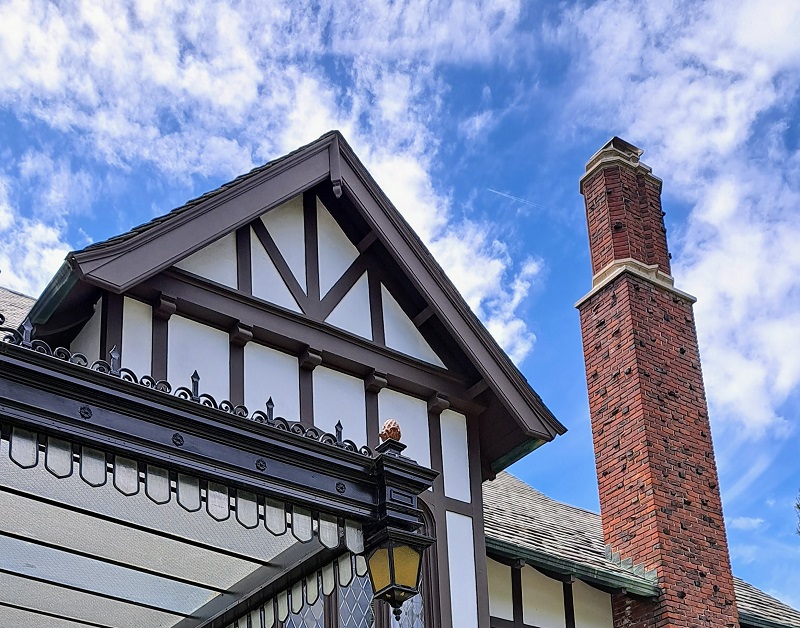 Beautiful brick chimney in excellent condition a top a stately Tudor home