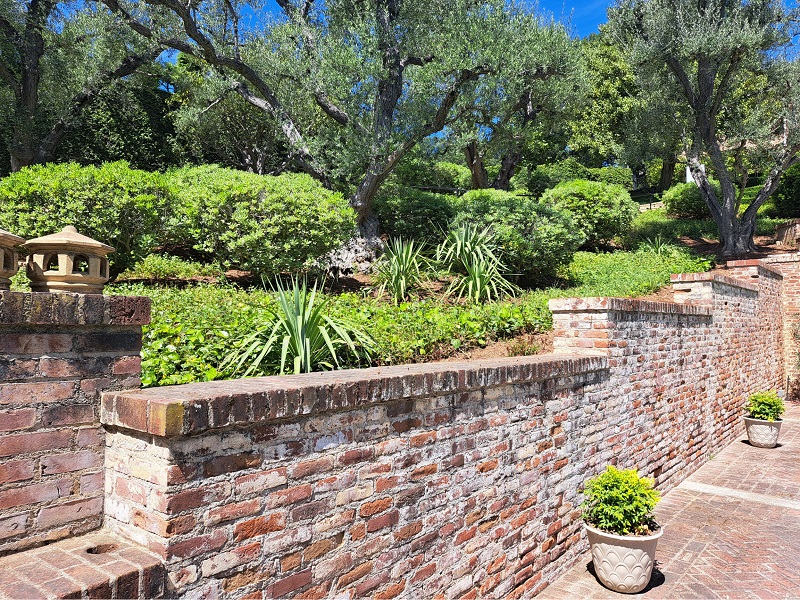 Timeless brick retaining wall of the 2025 Pasadena Showcase House